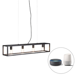 QAZQA, Smart Industrie Hängelampe schwarz inkl. 4 WiFi A60 - Cage 4, Smart Industrie Hängelampe schwarz inkl. 4 WiFi A60 - Cage 4
