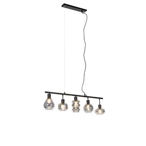 QAZQA, Art Deco Hängelampe schwarz mit Rauchglas 5-Licht - Gil