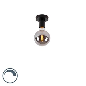 QAZQA, Design Deckenleuchte schwarz mit G125 Rauchglas - Facile