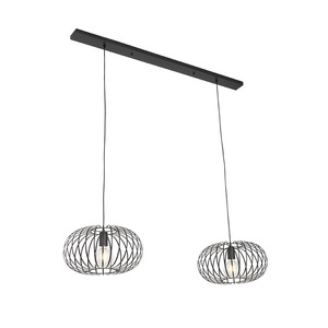 QAZQA, Design hanglamp zwart 2-lichts - Johanna, Design Hängelampe schwarz 2-flammig - Johanna