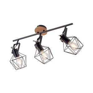 Industrielle Deckenleuchte schwarz mit Holz 3-Licht - Sven