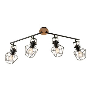 Paul Neuhaus, Industrielle Deckenleuchte schwarz mit Holz 4-Licht - Sven, Industrielle Deckenleuchte schwarz mit Holz 4-Licht - Sven