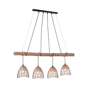Paul Neuhaus, Land Hängelampe schwarz mit Rattan 4-Licht - Treccia Pua, Land Hängelampe schwarz mit Rattan 4-Licht - Treccia Pua