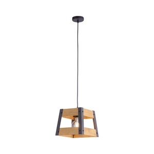 Paul Neuhaus, Industrielle Hängelampe schwarz mit Holz - Kiste, Industrielle Hängelampe schwarz mit Holz - Kiste