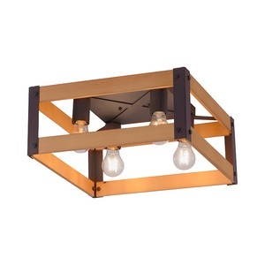 Paul Neuhaus, Industrielle Deckenleuchte schwarz mit Holz 4-Licht - Krati