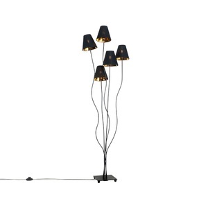QAZQA, Design Stehlampe schwarz mit gold 5-flammig - Melis, Design Stehlampe schwarz mit gold 5-flammig - Melis