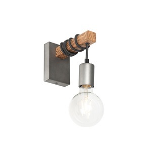 QAZQA, Industriële wandlamp staal met hout - Gallow