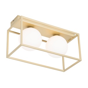 QAZQA, Design plafondlamp goud met wit glas 2-lichts - Aniek, Design-Deckenleuchte gold mit weißen 2-flammig - Aniek