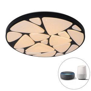 QAZQA, Moderne smart plafondlamp zwart 49 cm incl. LED - Marian, Smart Deckenleuchte schwarz 49 cm inkl. LED und Dimmer - Marian