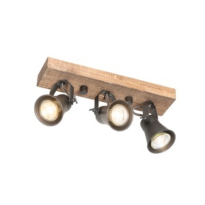 QAZQA, Scandinavische spot zwart met hout 3-lichts - Jelle, 