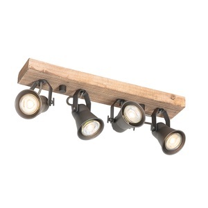 QAZQA, Scandinavische spot zwart met hout 4-lichts - Jelle, 