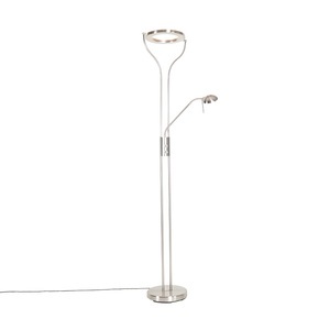 QAZQA, Moderne vloerlamp staal met leesarm incl. LED en dimmer - Divo, Moderne Stehleuchte Stahl mit Lesearm inkl. LED und Dimmer - Divo