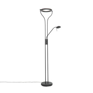 QAZQA, Moderne vloerlamp zwart met leesarm incl. LED en dimmer - Divo, Moderne Stehleuchte schwarz mit Lesearm inkl. LED und Dimmer - Divo