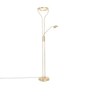 QAZQA, Moderne vloerlamp goud met leesarm incl. LED en dimmer - Divo