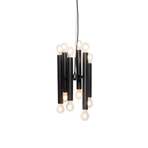QAZQA, Art deco hanglamp zwart 12-lichts - Facil, Art Deco Hängelampe schwarz 12-flammig - Facil