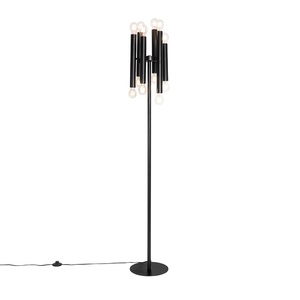 QAZQA, Art deco vloerlamp zwart 12-lichts - Facil, Art Deco Stehlampe schwarz 12 Lichter - Facil