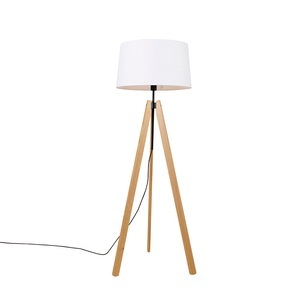 QAZQA, Moderne Stehlampe Holz Leinenschirm weiß 45 cm Stativ - Telu