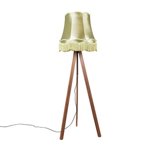 QAZQA, Landelijke vloerlamp tripod bruin met kap zwart 50 cm - Telu