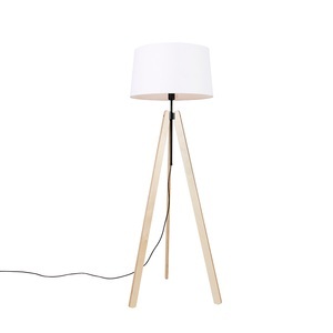 QAZQA, Moderne Stehlampe Holz Stoffschirm beige 45 cm Stativ - Telu, Moderne Stehlampe Holz Stoffschirm beige 45 cm Stativ - Telu