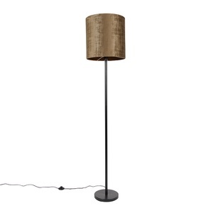 QAZQA, Klassische Stehlampe schwarz Schirm braun 40 cm - Simplo, Klassische Stehlampe schwarz Schirm braun 40 cm - Simplo