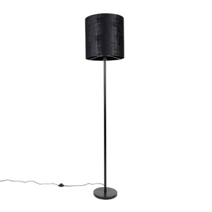 QAZQA, Moderne Stehlampe schwarz Schirm schwarz 40 cm - Simplo, Moderne Stehlampe schwarz Schirm schwarz 40 cm - Simplo