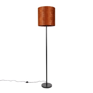 QAZQA, Stehlampe schwarz Veloursschirm orange 40 cm - Simplo, Stehlampe schwarz Veloursschirm orange 40 cm - Simplo
