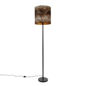 QAZQA, Stehlampe schwarzer Schirm Leopard Design 40 cm - Simplo, Stehlampe schwarzer Schirm Leopard Design 40 cm - Simplo