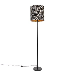 QAZQA, Moderne vloerlamp zwart met kap zebra dessin 40 cm - Simplo, Moderne Stehlampe schwarz Stoffschirm Zebra 40 cm - Simplo
