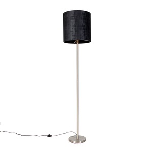 QAZQA, Moderne Stehlampe schwarz Schirm grau 40 cm - Simplo, Moderne Stehlampe schwarz Schirm grau 40 cm - Simplo