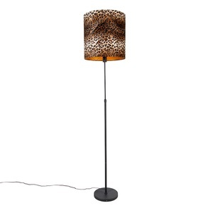 QAZQA, Stehlampe schwarzer Schirm Leopard Design 40 cm - Parte, Stehlampe schwarzer Schirm Leopard Design 40 cm - Parte