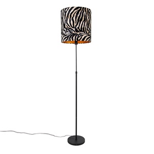 QAZQA, Stehlampe schwarzer Schirm Zebra Design 40 cm verstellbar - Parte, Stehlampe schwarzer Schirm Zebra Design 40 cm verstellbar - Parte