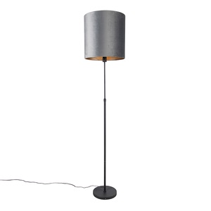 QAZQA, Stehlampe schwarz Schirm grau 40 cm verstellbar - Parte, Stehlampe schwarz Schirm grau 40 cm verstellbar - Parte