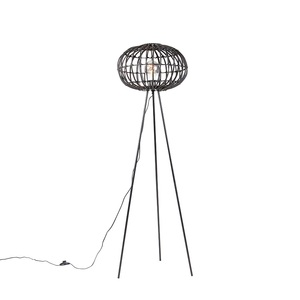 QAZQA, Landelijke vloerlamp tripod zwart 40 cm - Canna