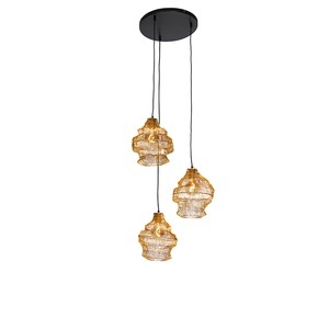 QAZQA, Oosterse hanglamp goud rond 3-lichts - Vadi