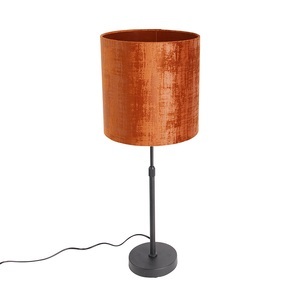 QAZQA, Tischlampe schwarz Samtschirm rot 25 cm verstellbar - Parte, Tischlampe schwarz Samtschirm rot 25 cm verstellbar - Parte