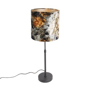 QAZQA, Tafellamp zwart met kap bloemen 25 cm verstelbaar - Parte, Tischlampe schwarz mit Schirm Blumen 25 cm verstellbar - Parte