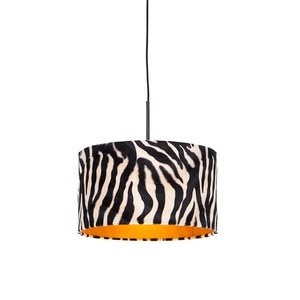 QAZQA, Moderne Hängelampe schwarz mit Schatten Zebra 35 cm - Combi, Moderne Hängelampe schwarz mit Schatten Zebra 35 cm - Combi
