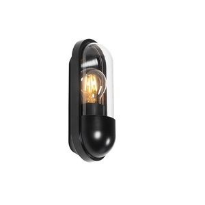 QAZQA, Buitenwandlamp zwart met heldere kap IP44 - Stockholm