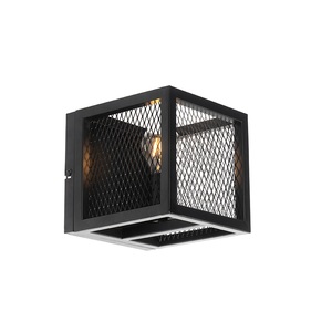 QAZQA, Industriële wandlamp zwart - Cage Mesh, Industrielle Wandlampe schwarz - Cage Mesh