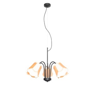 QAZQA, Klassieke hanglamp zwart met gele lampenkap 5-lichts - Nona
