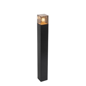 QAZQA, Staande buitenlamp zwart met smoke kap 70 cm IP44 - Denmark, Außenstehlampe schwarz 70 cm IP44 mit Rauchglas - Dänemark