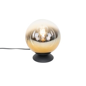 QAZQA, Art deco tafellamp zwart met goud glas - pallon, Art deco tafellamp zwart met goud glas - pallon