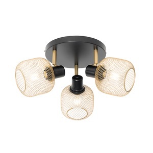QAZQA, Industriële spot zwart met goud 3-lichts - Bliss Mesh, Industriespot schwarz mit goldenen 3-Lichtern - Bliss Mesh
