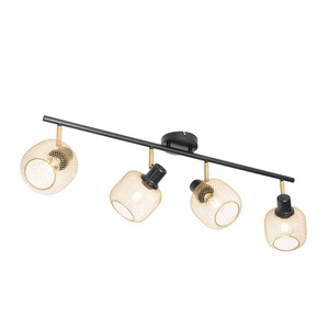 QAZQA, Industriële spot zwart met goud 4-lichts - Bliss Mesh, Industriespot schwarz mit goldenen 4-Lichtern - Bliss Mesh