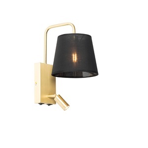 QAZQA, Moderne wandlamp zwart en staal met leeslamp - Renier