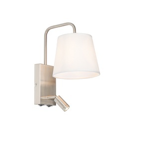 QAZQA, Moderne wandlamp wit en staal met leeslamp - Renier