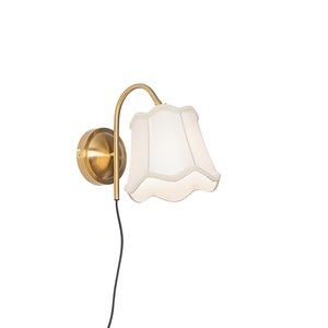 QAZQA, Klassieke wandlamp messing met witte lampenkap - Nona