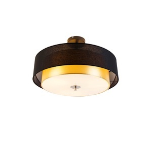 QAZQA, Moderne plafondlamp zwart met goud 50 cm 3-lichts - Drum Duo, Moderne Deckenleuchte schwarz mit gold 50 cm 3-flammig - Drum Duo