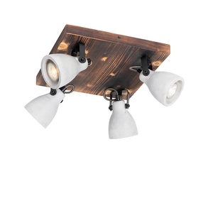 QAZQA, Industriële spot grijs beton hout 4-lichts - Creto, Industrielle Deckenlampe Holz mit Beton 4-flammig - Creto