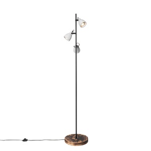 QAZQA, Industriële vloerlamp grijs beton hout 3-lichts - Creto, Industrie-Stehlampe Holz mit Beton 3-flammig - Creto